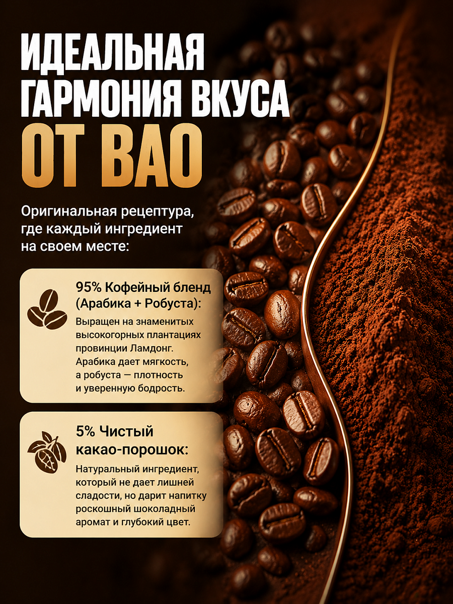 Вьетнамский молотый кофе шоколадный COFFEE CHOCOLATE BAO 500гр